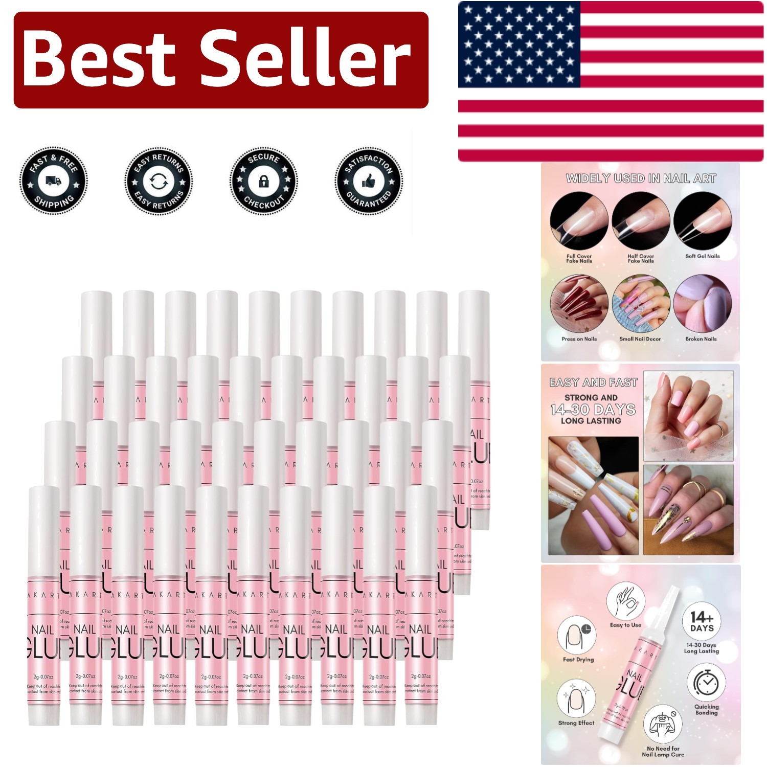 40Pcs Super Strong Nail Glue – Professional Clear Adhesive for Acrylic Nails