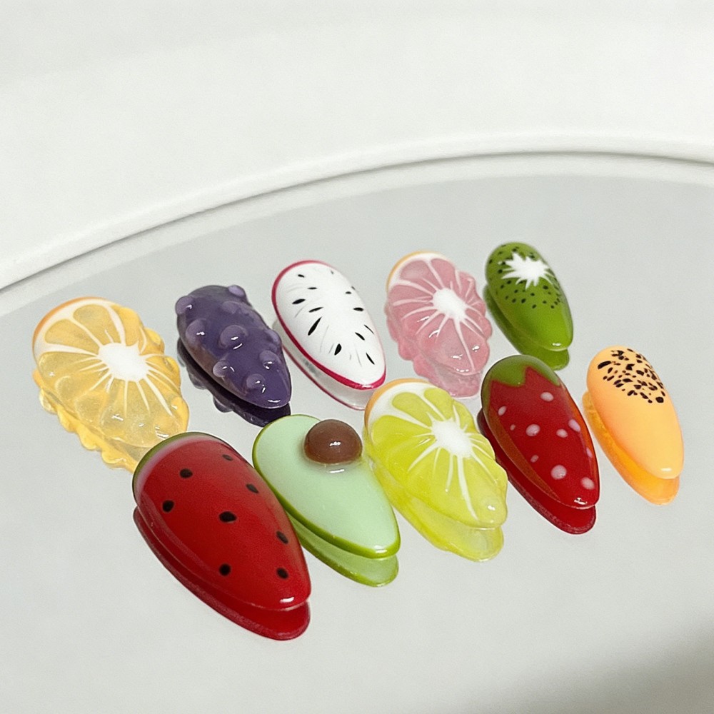 Summer Fruit Inspired Press On Nails with 3D Lemon Pattern Removable Nail Art