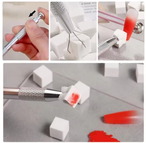 50Pcs Nail Art Soft Sponge With Versatile Portable Grabbing Pen For DIY
