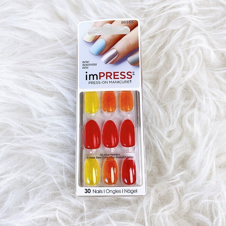 Impress Press on Nails Clear Colorful Almond Medium Length