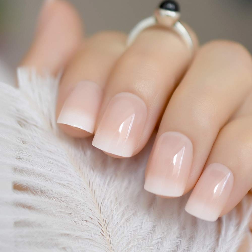 Orange Pink Nude White French Fake Nails Squoval Square UV Gel False Press on…