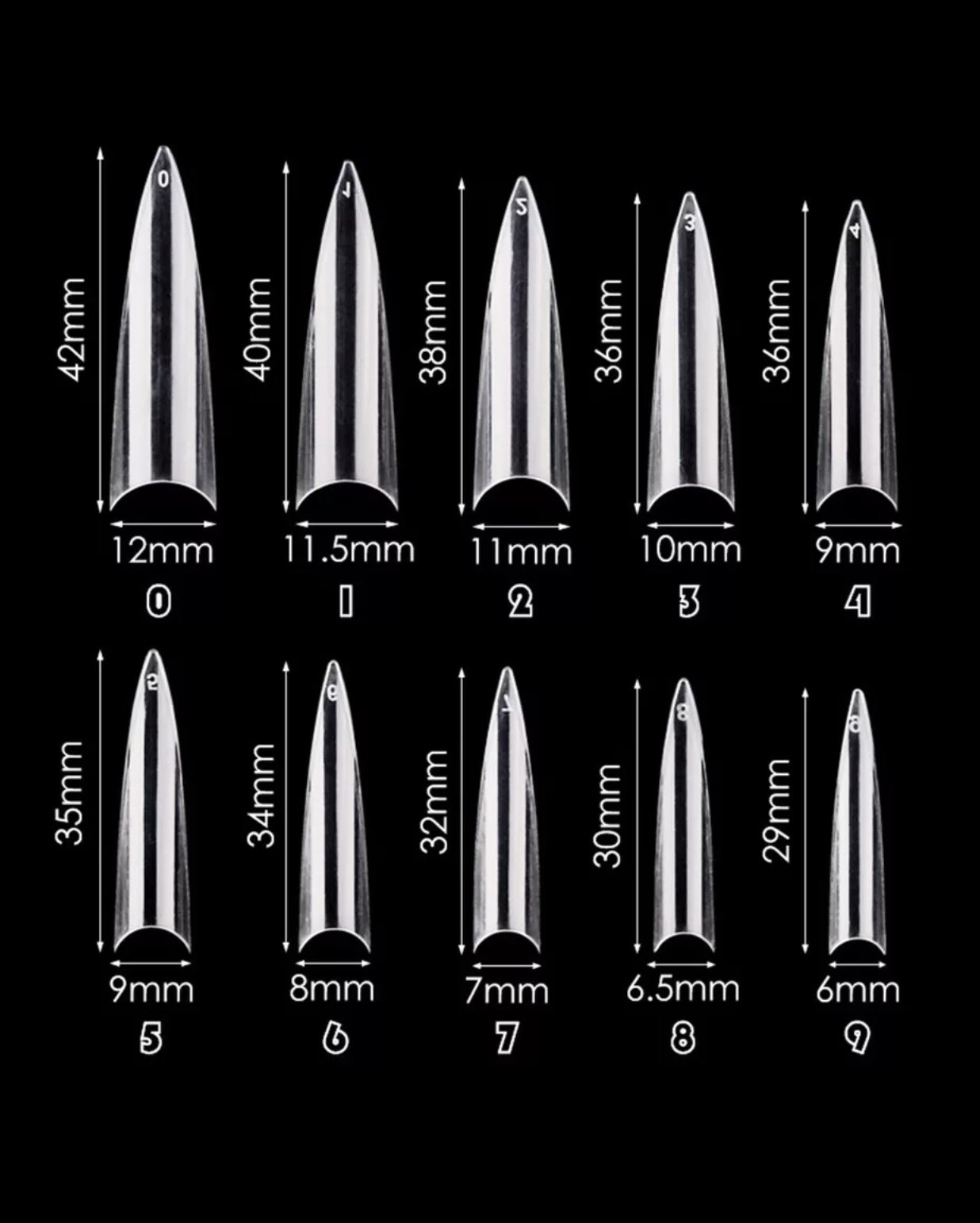 600pcs Extra Long Stiletto Nail Tips Full Cover Acrylic Fake False Nail Tip Box