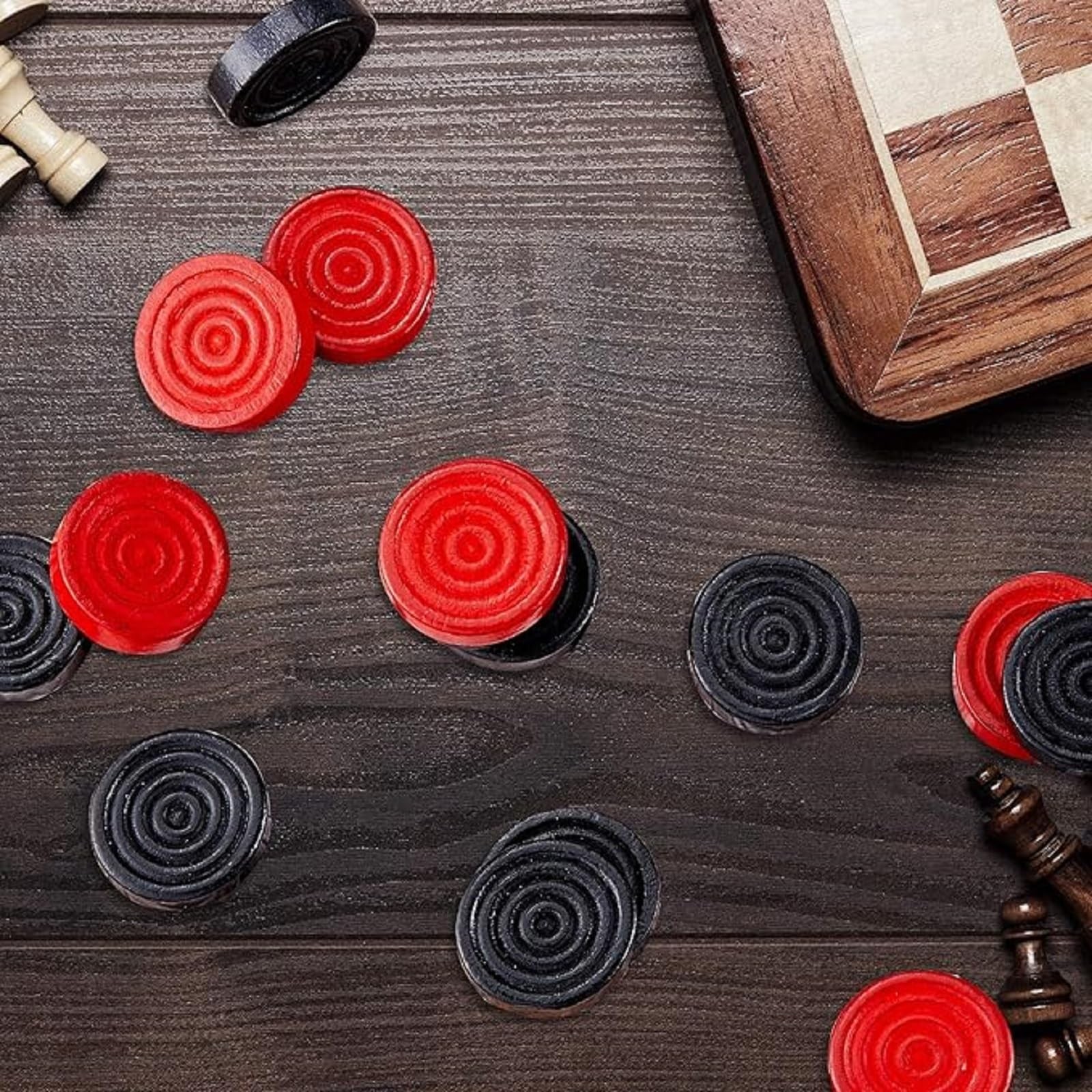 Gejoy 48 Pieces Wooden 1.06 inches, Red, Black, Dark Brown, Natural Color