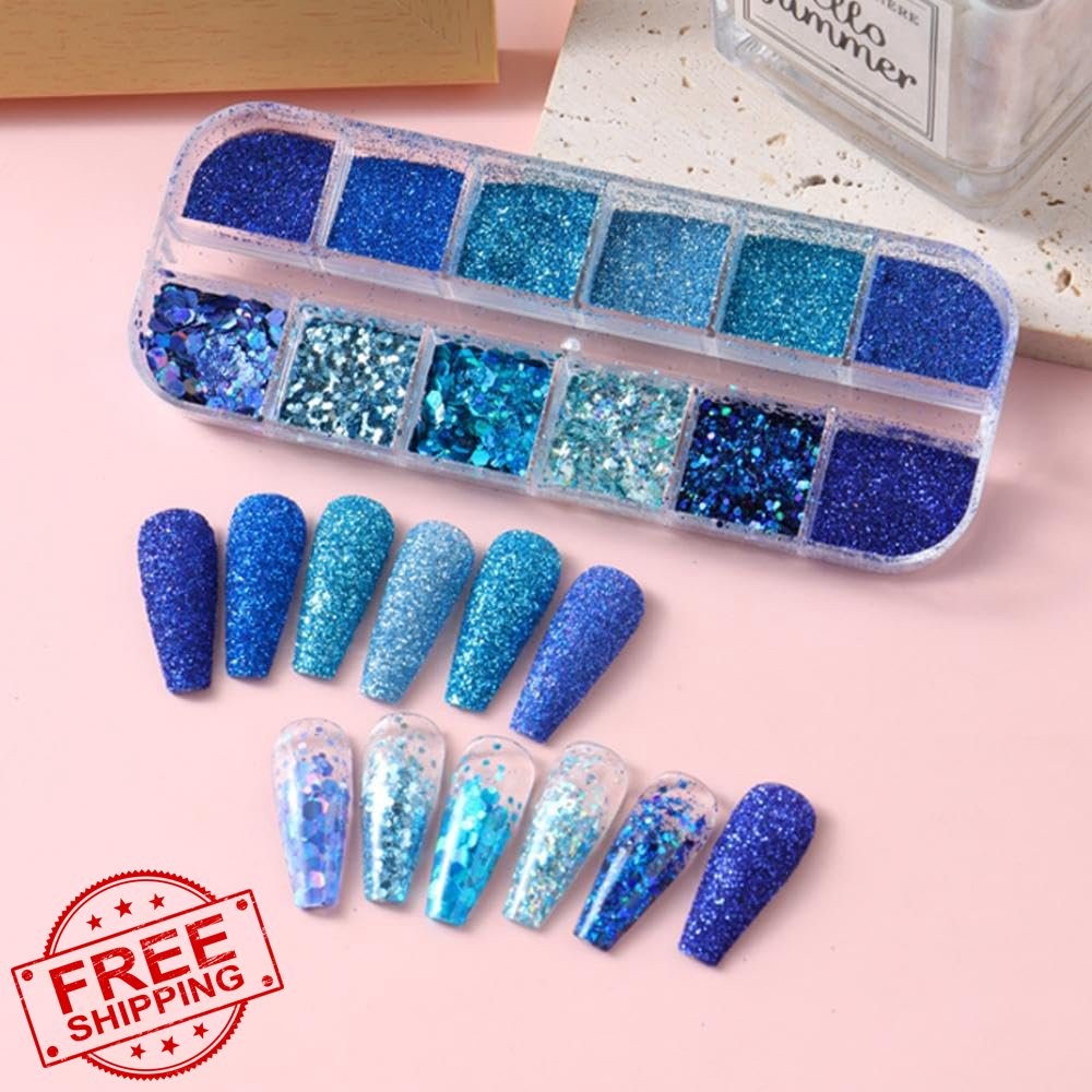 NBNTGH W06 Blue Glitter Nail Art Foil Flakes