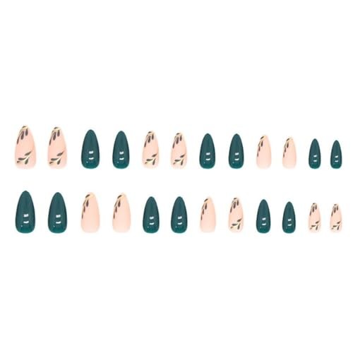Green Press on Nails Gold Medium Almond 1 Fl Oz (Pack of 1) Almond Flower-11