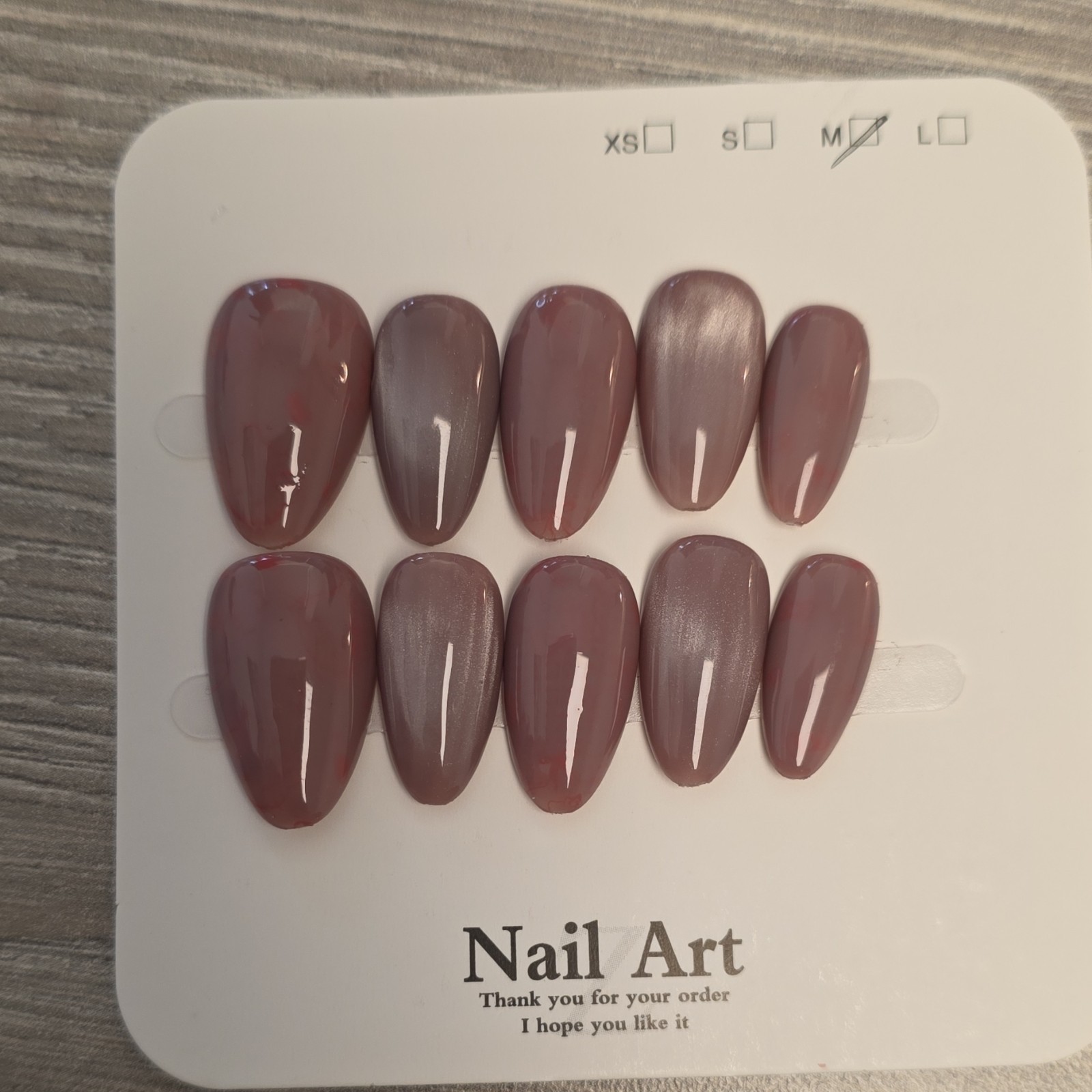 Nail Art Medium Hello Kitty Almond Shimmer Artificial Nails Tips Set Mauve Pink