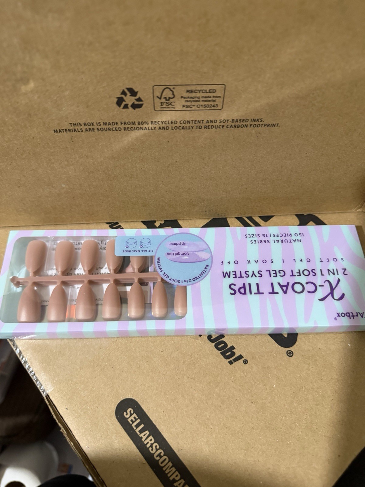 BTArtbox X-Coat 2-in-1 Soft Gel Full Cover Nail Tips Nude Medium Almond Natural