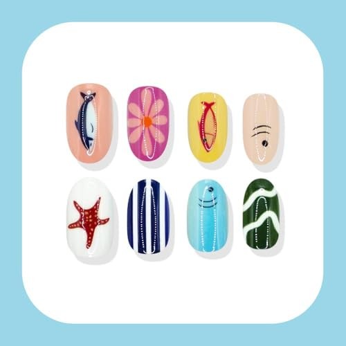 Summer Ocean Press on Nails – Short Oval Fake Nails – Summer Ocean Nails