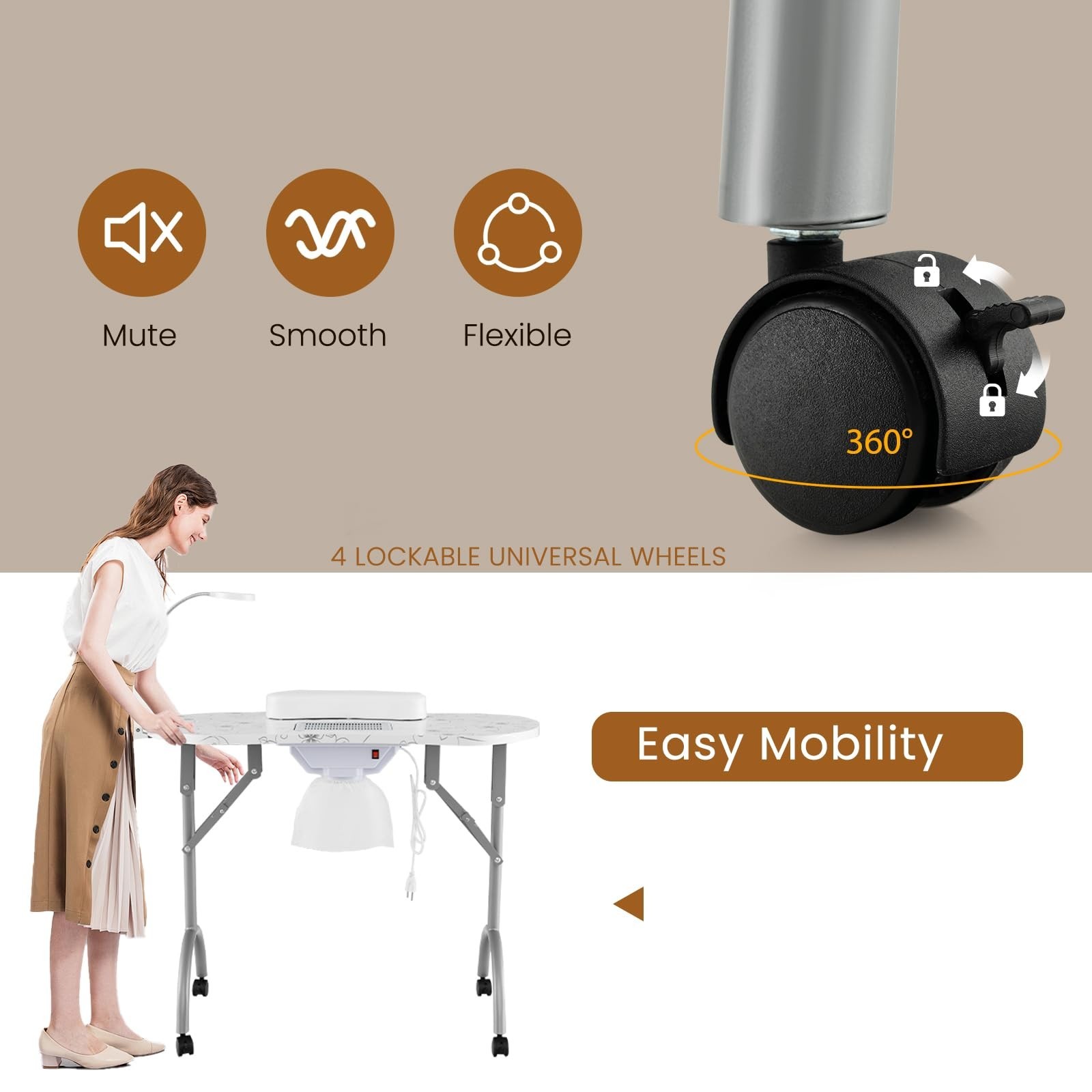 All-in-One Nail Table Manicure Desk with Dust Collector, LED Lamp & Carry Bag, M