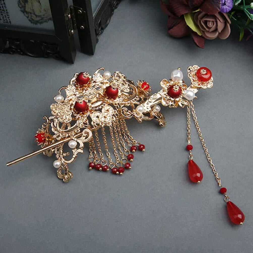 Hair Sticks For Women Chinese Accessories Vintage Tassel Red