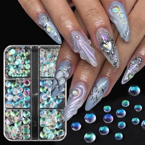 3D Aurora Bubble Beads Nail Art Charms, Mixed Sizes Iridescent Aurora bubbles