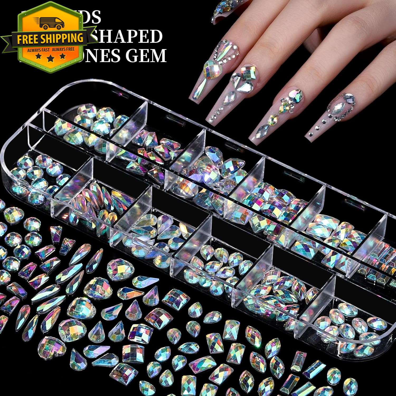 Nail Rhinestones Charms Kit 8 Box Colorful Flatback Gems For Nail Art DIY Crafts