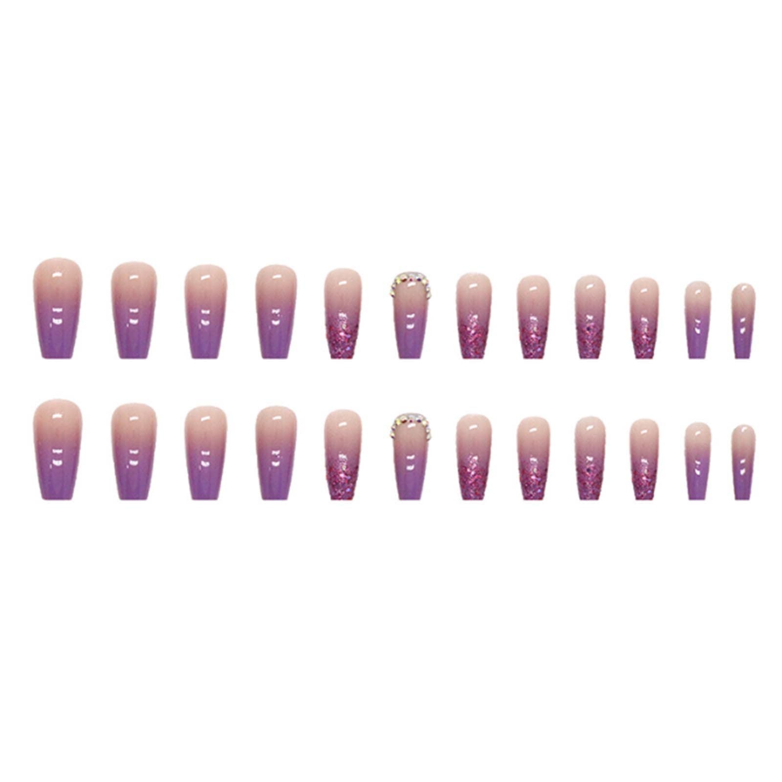 Gradient Press on Nails Long Coffin False Nails Bling Fake Nails Full Cover P…