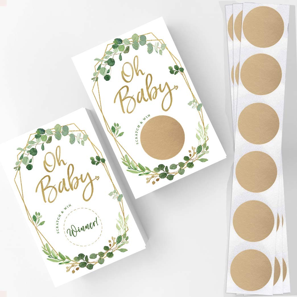 Printed Party Baby Shower Game – Greenery 30 Count (Pack of 1), Gold, Green