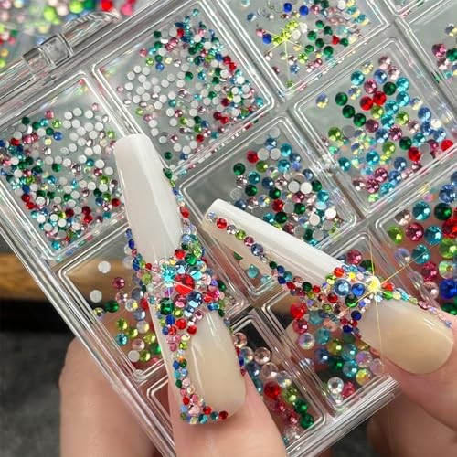 12Girds/1050Pcs Colorful Rhinestones Nail Charms Flatback 3D Nail Nail Charms-5