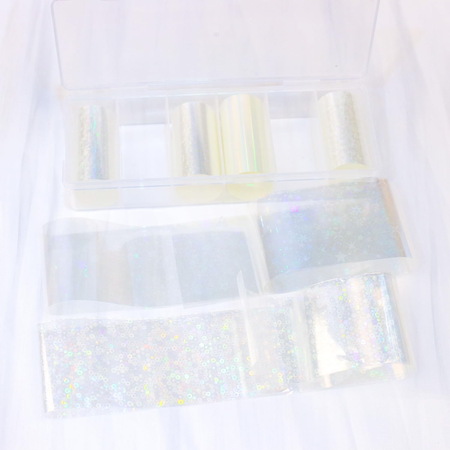 SILPECWEE 2 Boxes Aurora Nail Foil Clear Laser Glass Fragment Style