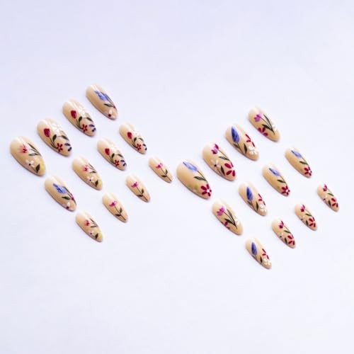 Almond Spring Press on Nails Colorful Flower Fake Nails Glossy Finish style10