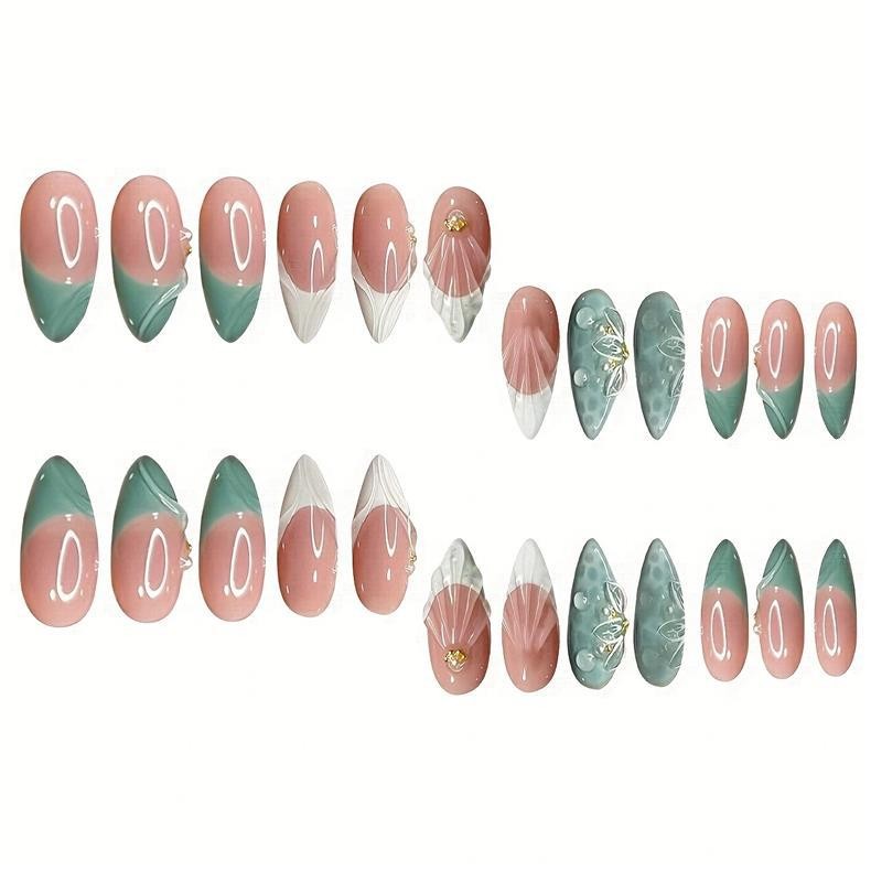 Sparkling Floral Press On Nails Almond Short Wholesale