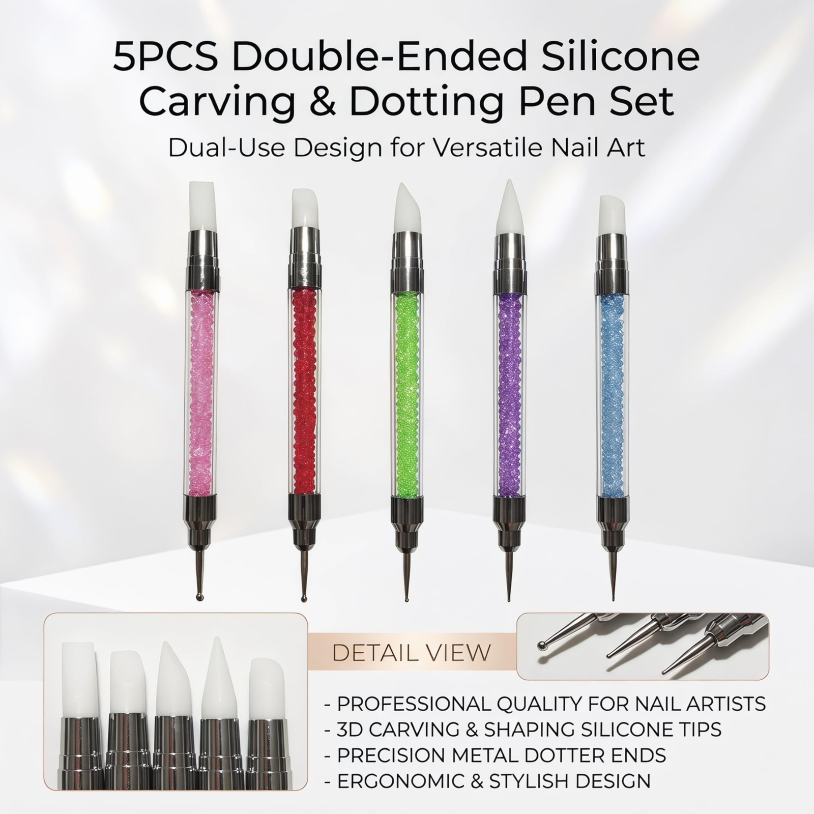 Bolígrafos de silicona de doble punta decoración de uñas, herramientas puntos