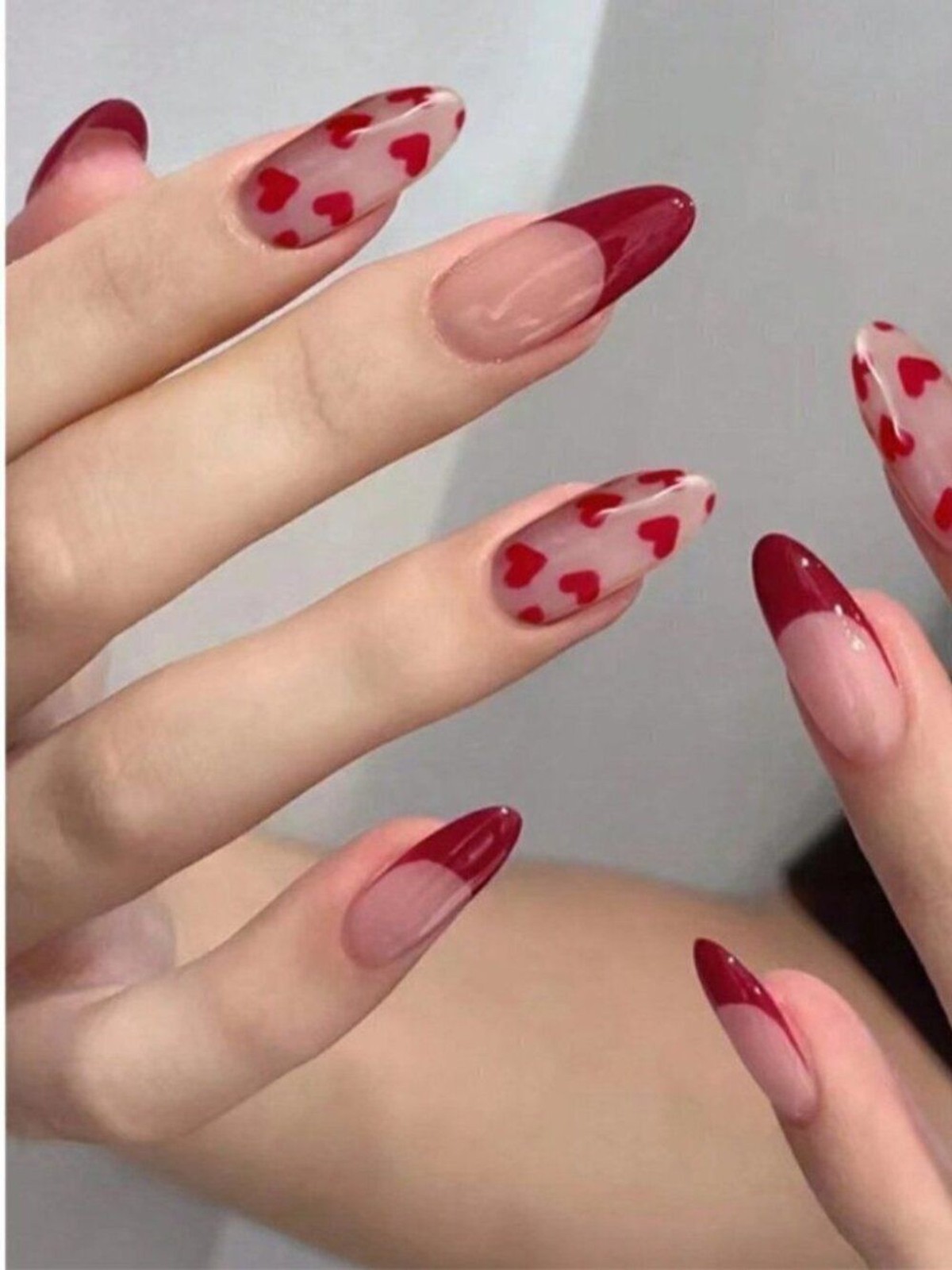 4 Boxes 24 pc Medium Magic Press on Nail Tips Y2K Lovely Cherry Red Heart Design