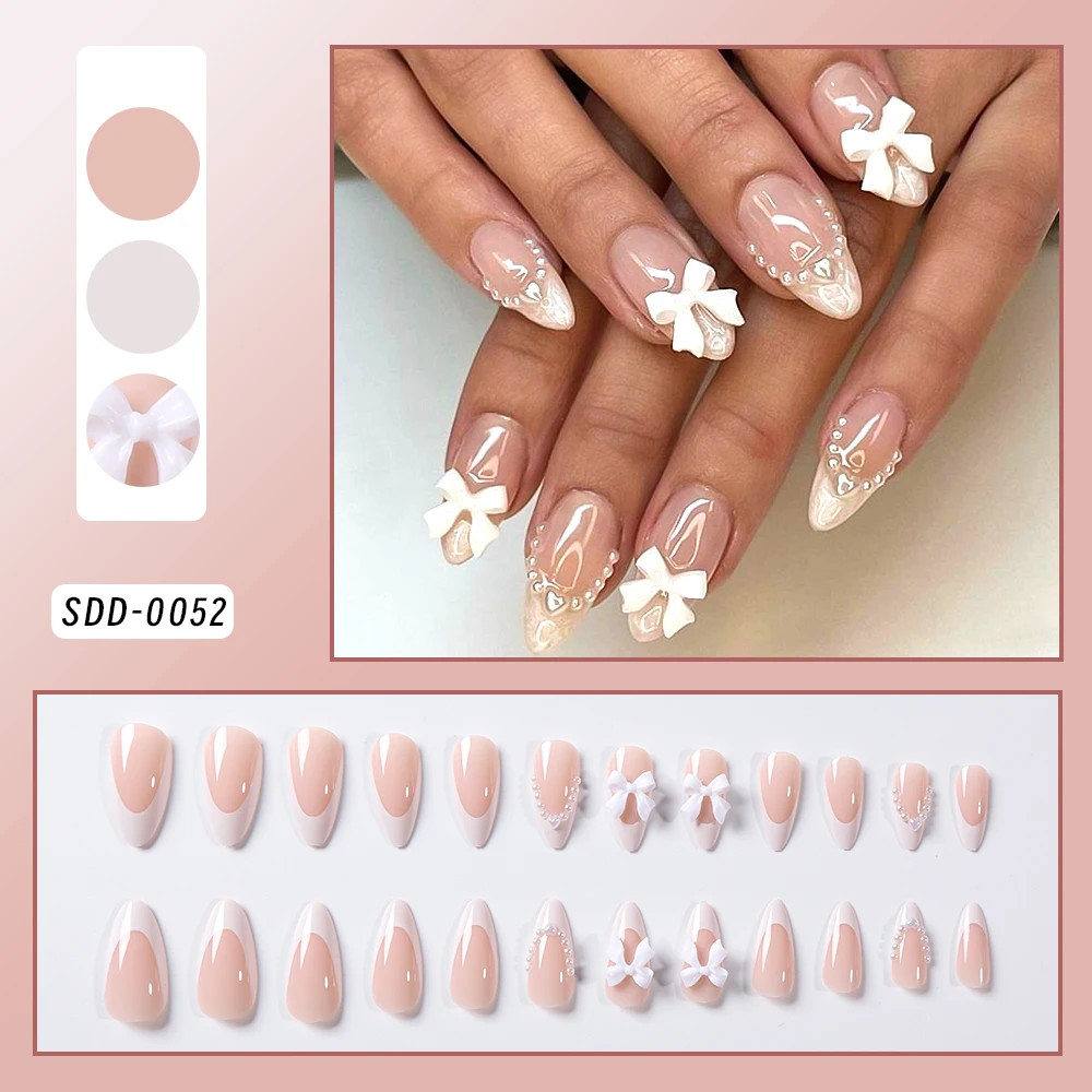French Glitter Short Square Coffin Press on Nails Full Cover Acrylic Fake