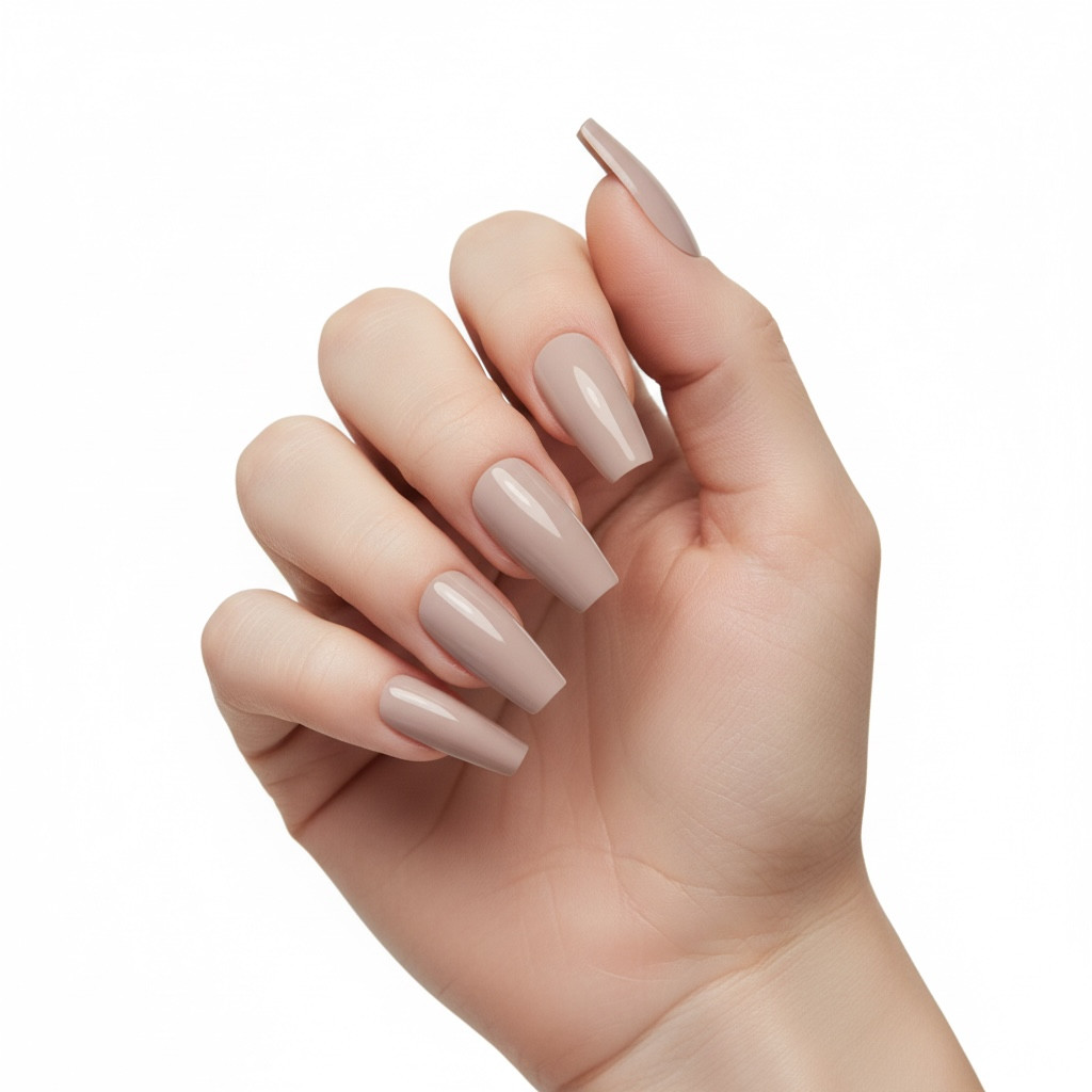 Natural Nude Beige Glossy Ballerina Extra Long Artificial Press On False Nails