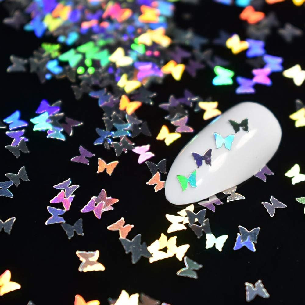 24 Color/Set 3D Butterfly Nail Glitter Sequins, Laser Butterfly Nail Sequin Fla