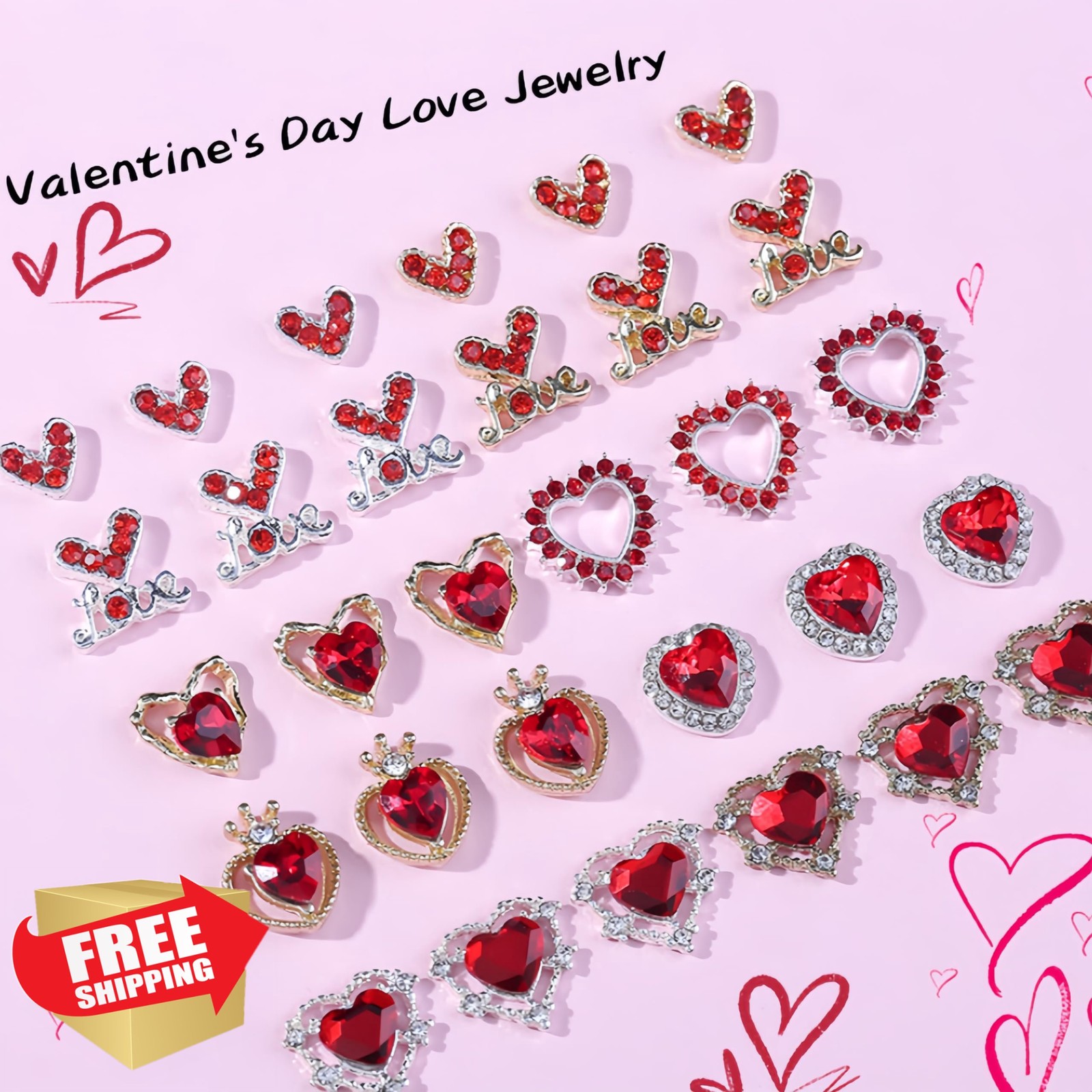 CnSybaris Red Heart Nail Charms Black
