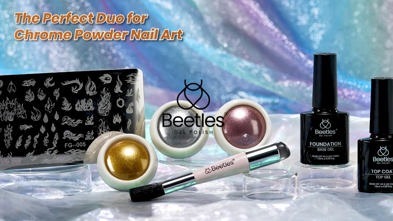Aurora Pearl Chrome Nail Powder Kit – 6 Iridescent Colors, Base & Top Coat, Meta