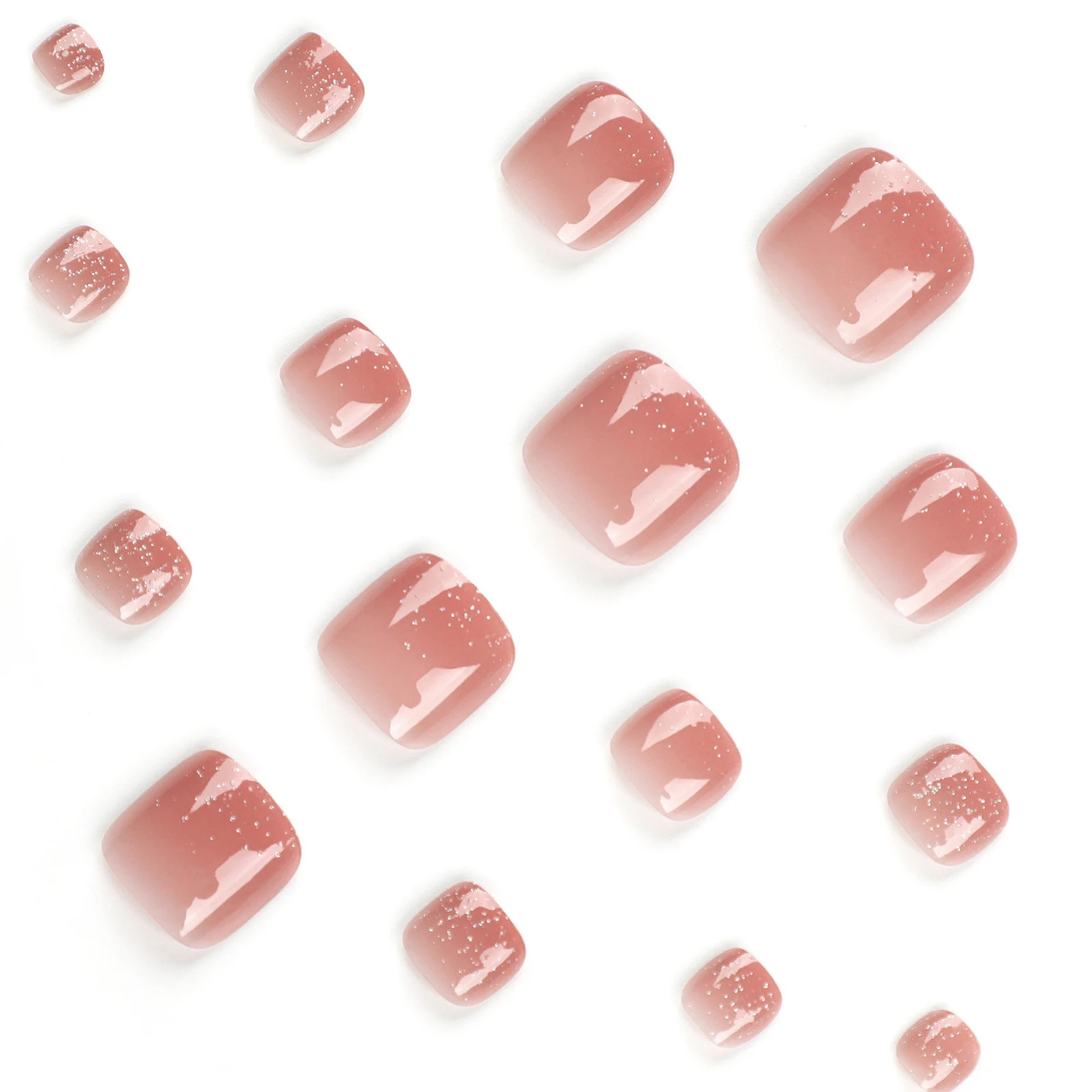 Pink Glossy Press On Toenails Summer Simple Nude Fake Nails