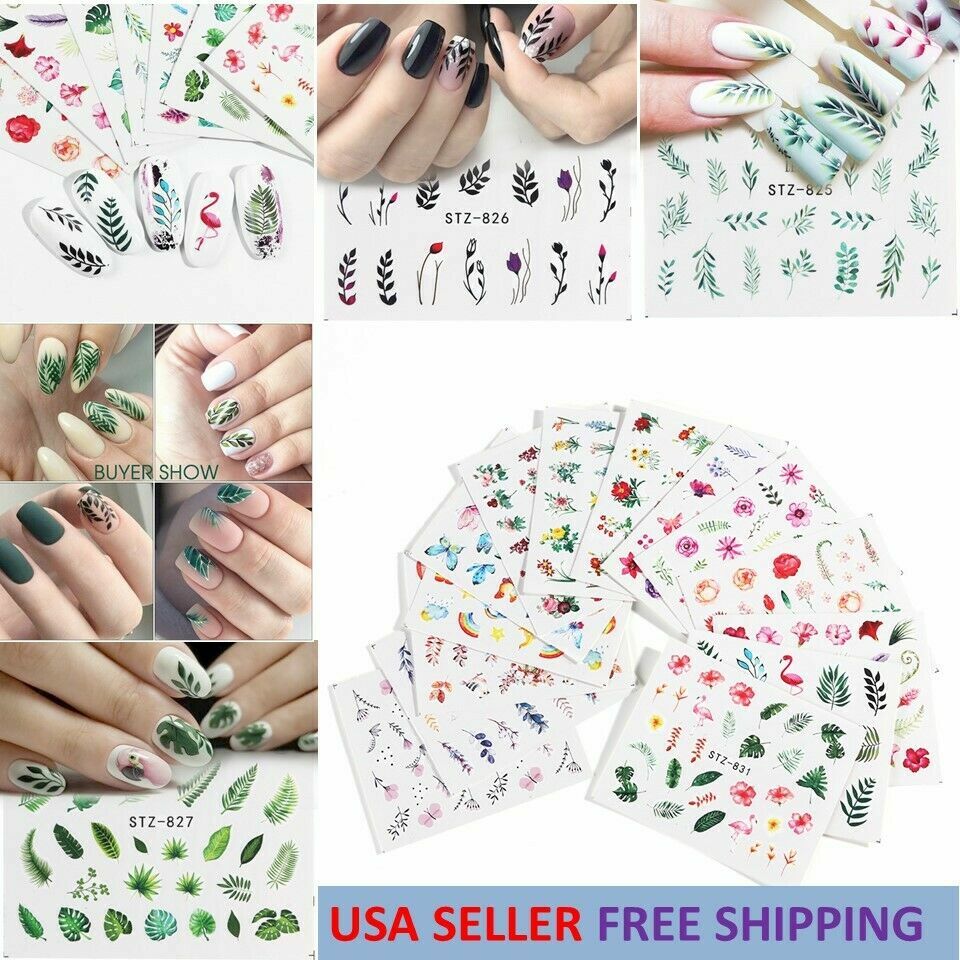 29 Sheets Nail Art Stickers Transfer Decal Leaf Flower Butterfly Watercolor NS10