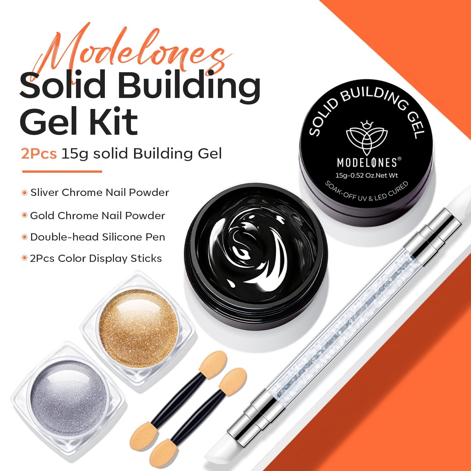 3D Nail Gel Sculpting Set – Non-Sticky Builder Gel & Chrome Powder for Home Use