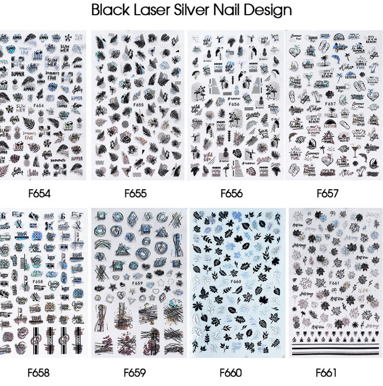 Black White Geometric Leaves 5D Nail Stickers Adhesive Decals Flowers Nail NS5