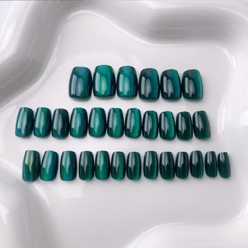 Dark Green Press on Nails Short Square Fake Nails 1 Fl Oz (Pack of 24) Style 25