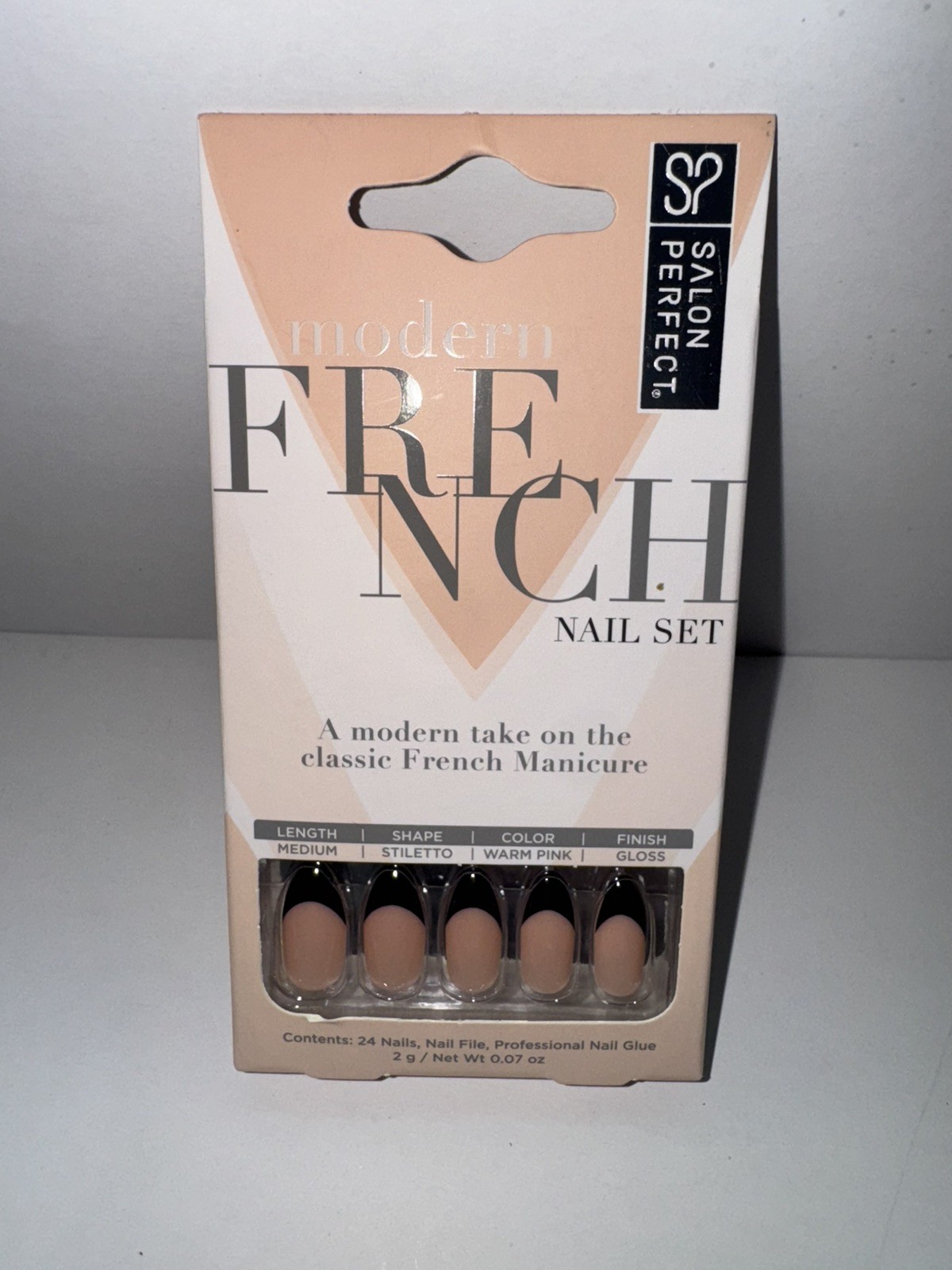 2 PACK Salon Perfect Nail Set Medium Stiletto French Black + Brown/Black Design