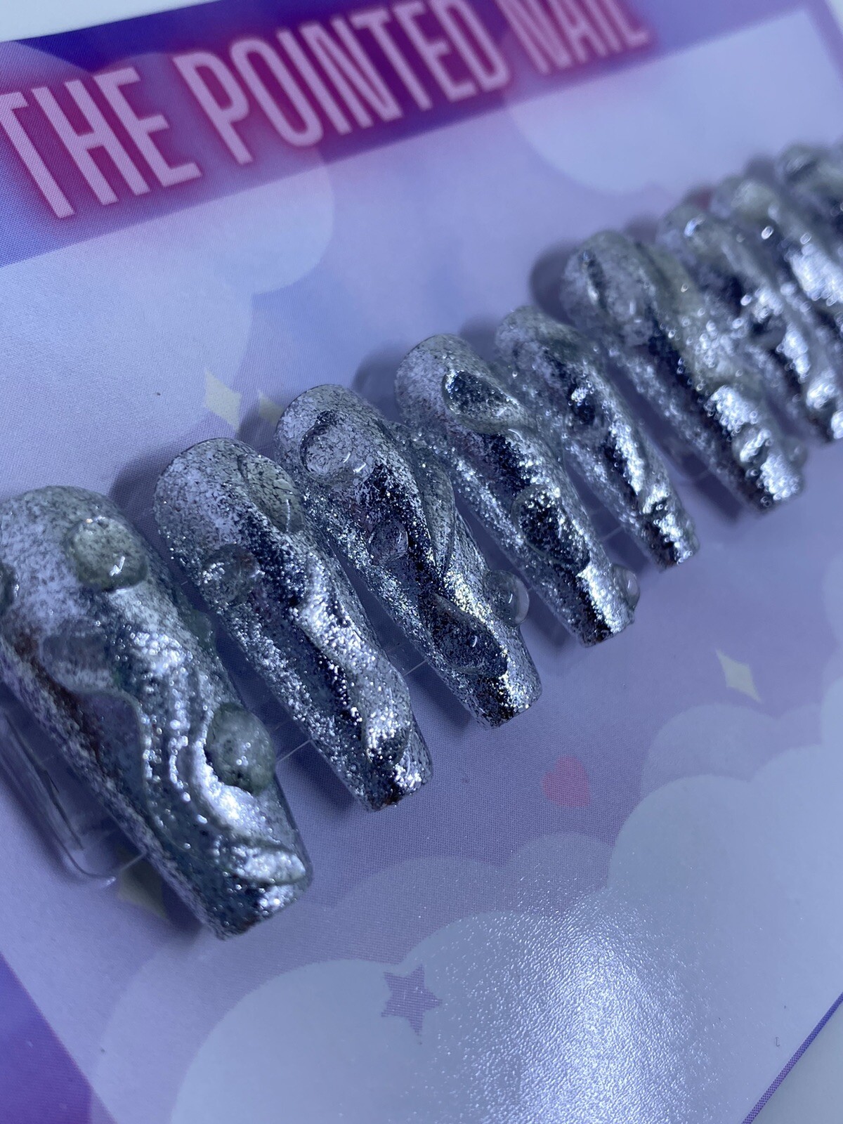 Handmade Press On Nails Silver