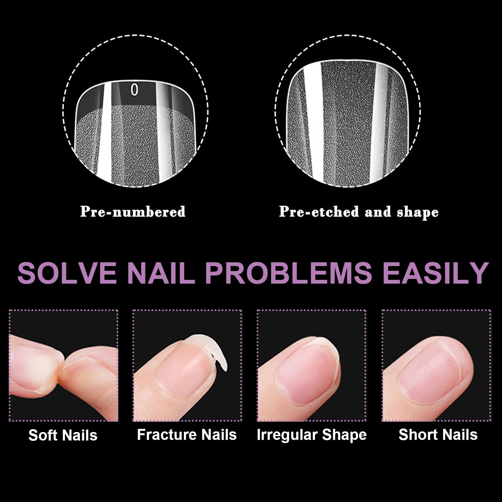 Short Squoval Gel Nail Tips Half Matte Press On Nails DIY, 15 Sizes