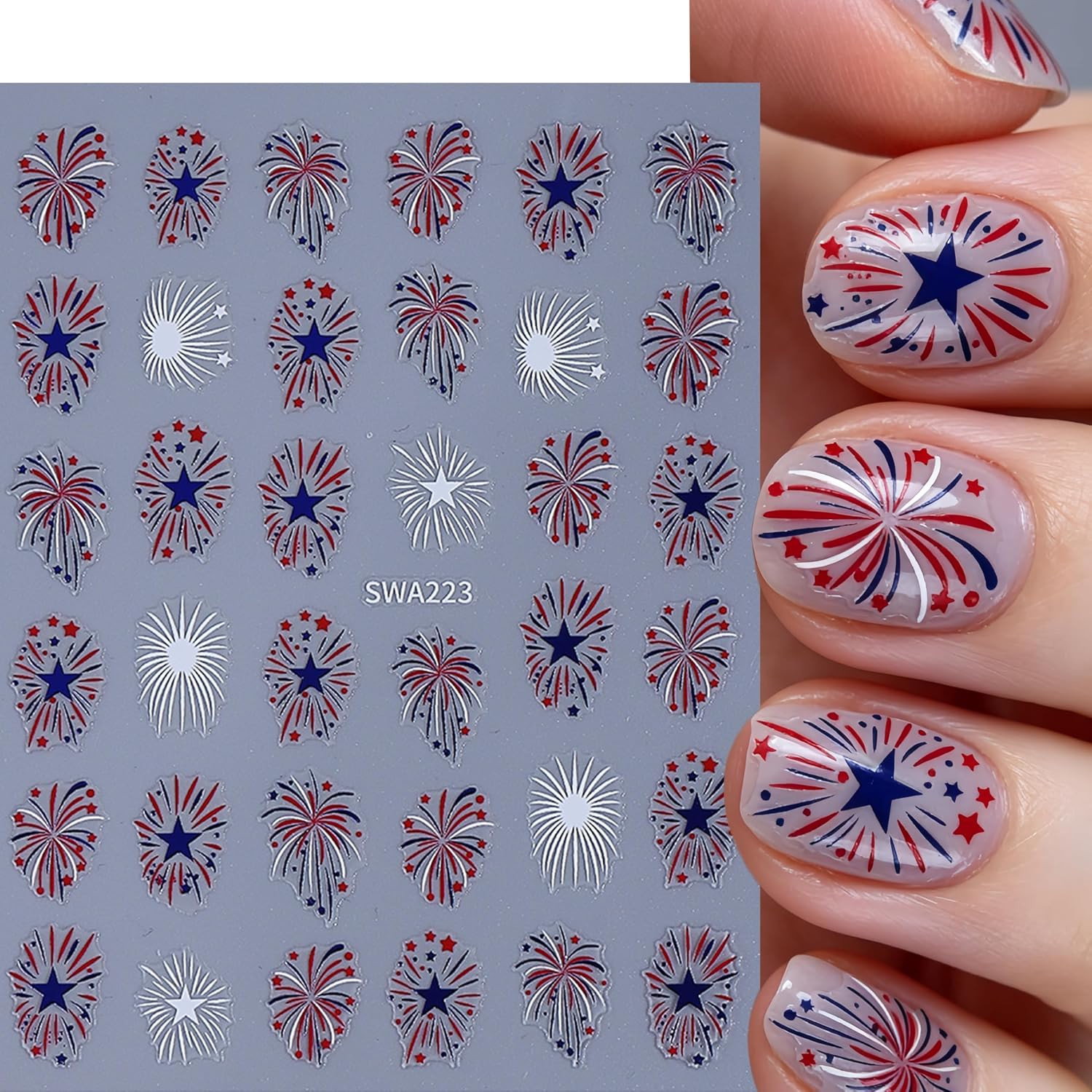 8Sheets 4Th of July Nail Stickers for Nail Art 5D Embossed Self-Adhesive Colorfu