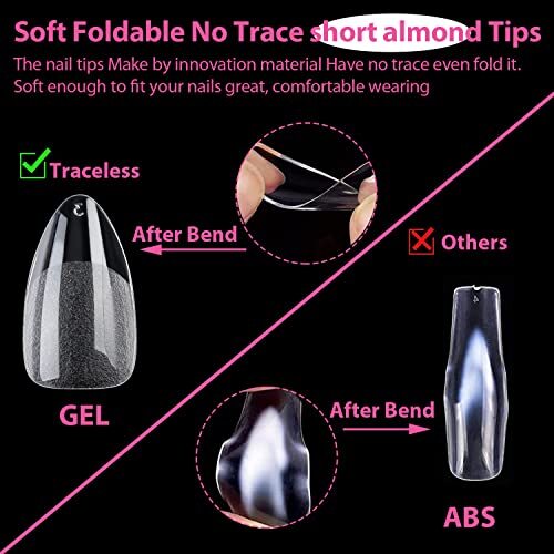 Fake Nails 216pcs Pre-shape Gel Acrylic Nail Tips for Full Cover Short Almond