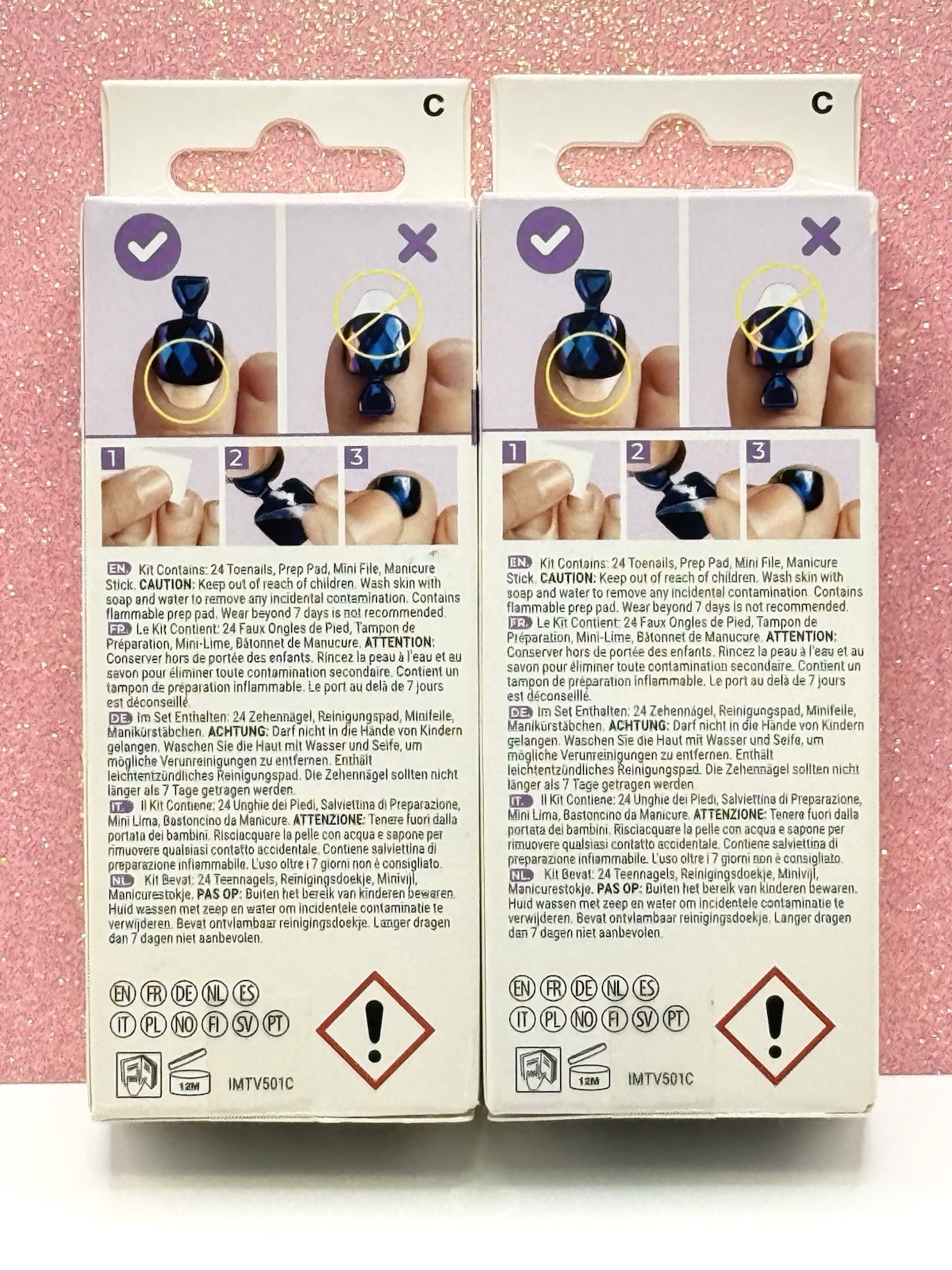 Kiss ImPRESS Press-On Pedicure Toe Nails Coral Red Pink Confetti 89611 Lot Of 2