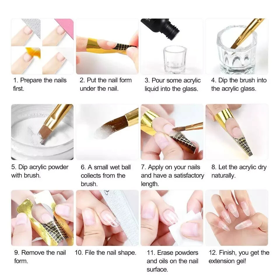 Acrylic Nail Kit Acrylic Powder Glitter Nail Art Manicure Tool Tips Brush Set
