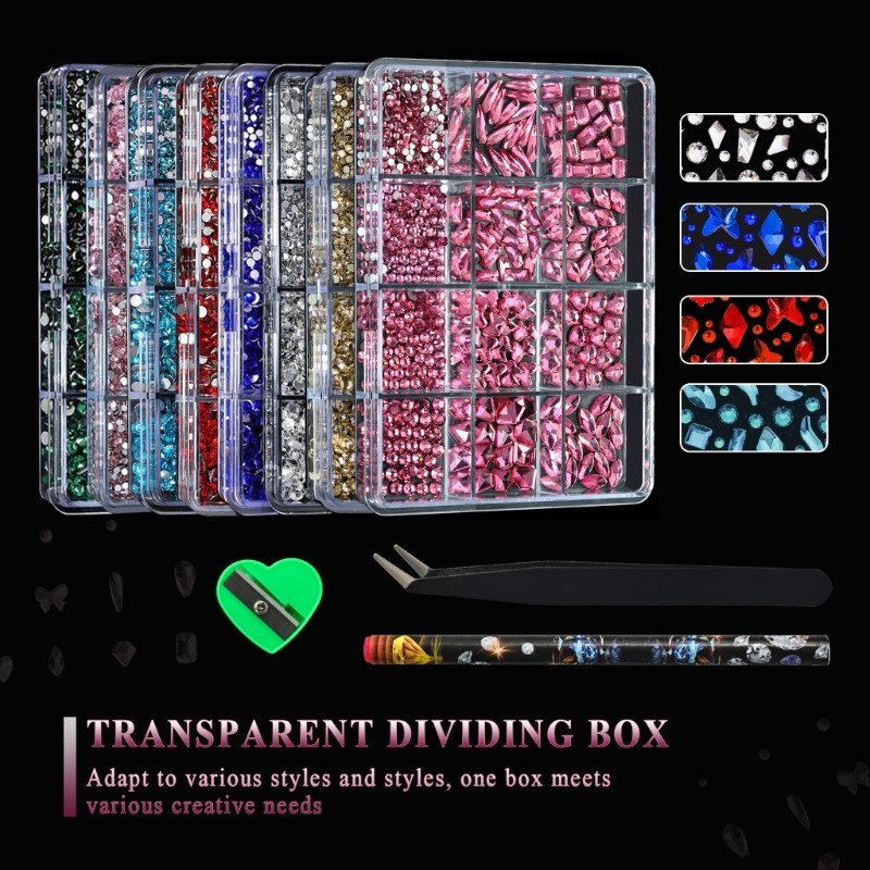 Irregular Shaped Flat Back Nail Rhinestones 12Grid Resin Gems For Salon DIY