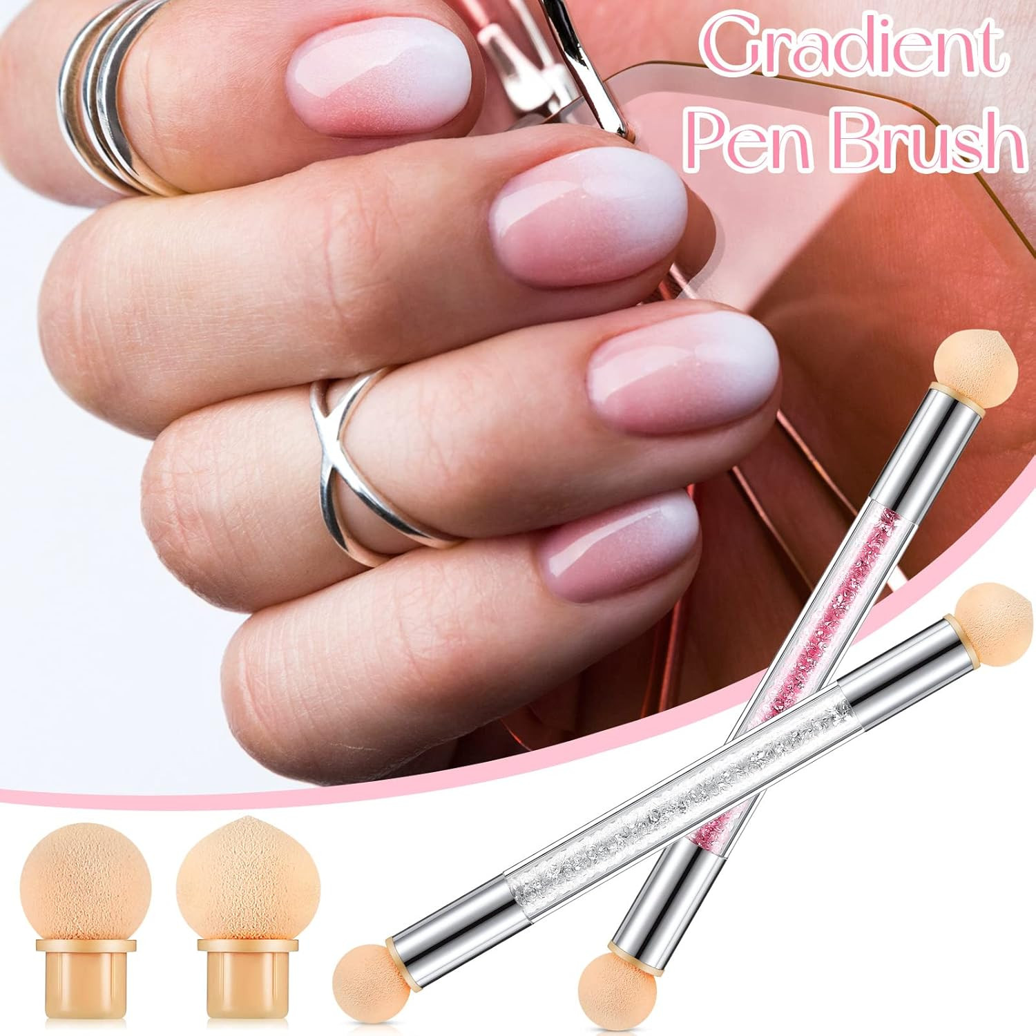 4 Pcs UV Gel Gradient Sponges Pens with 16 Pcs Replacement Head Nail Sponges for