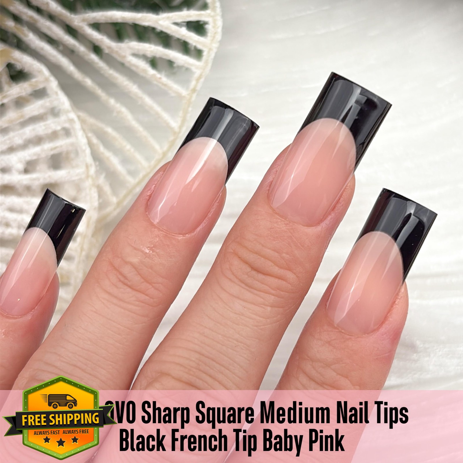 NOVO OVO Black French Tip Soft Gel Nail Tips Square 180pc