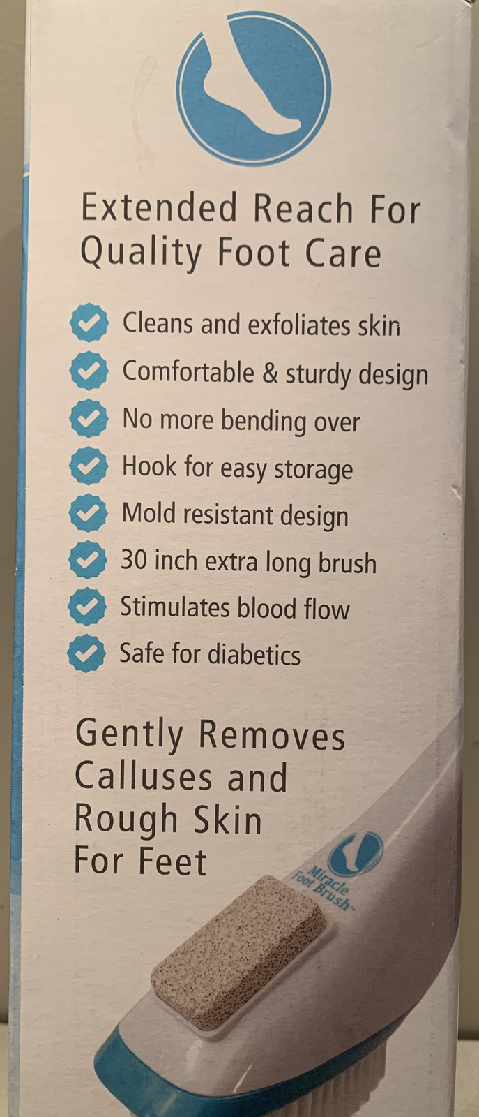 Miracle Foot Brush with Pumice Stone 30 Inches (White). Exfoliates. NEW