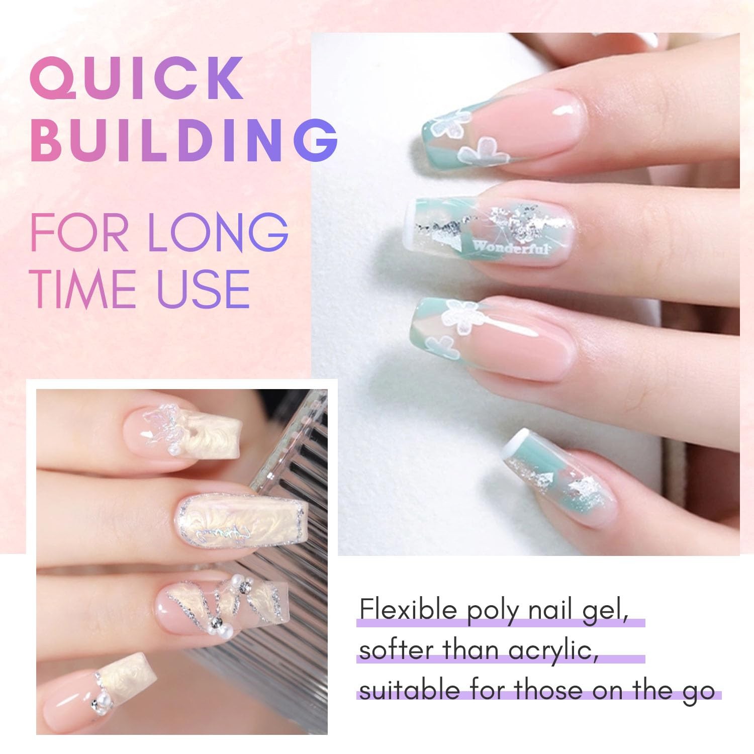 Makartt Poly Nail Gel: Clear 50ML Gel Builder for Natural-Looking