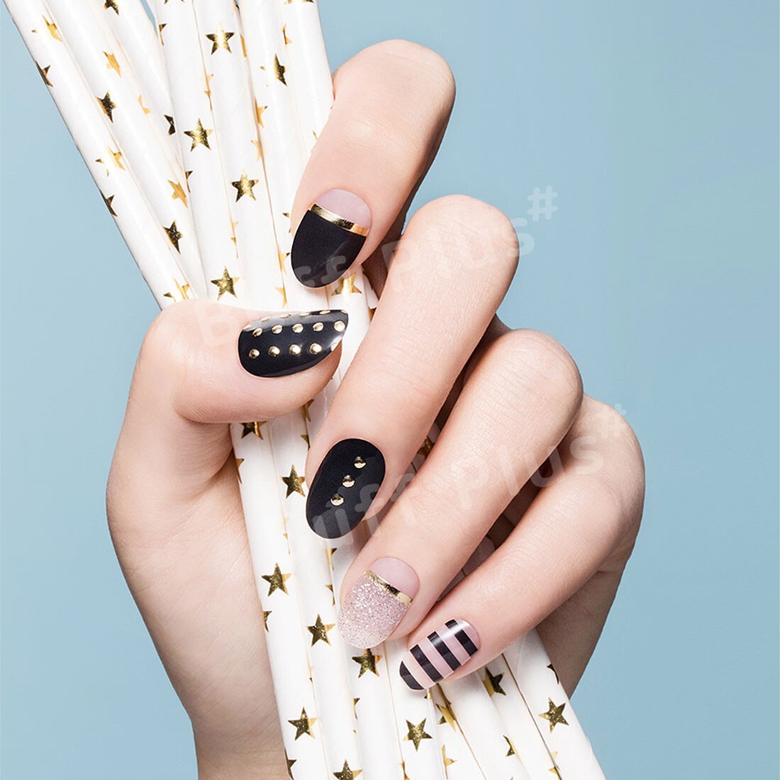 Black Transparent Gold Nail Wraps Korean Dot Glitter Point Art Lady DIY Decal