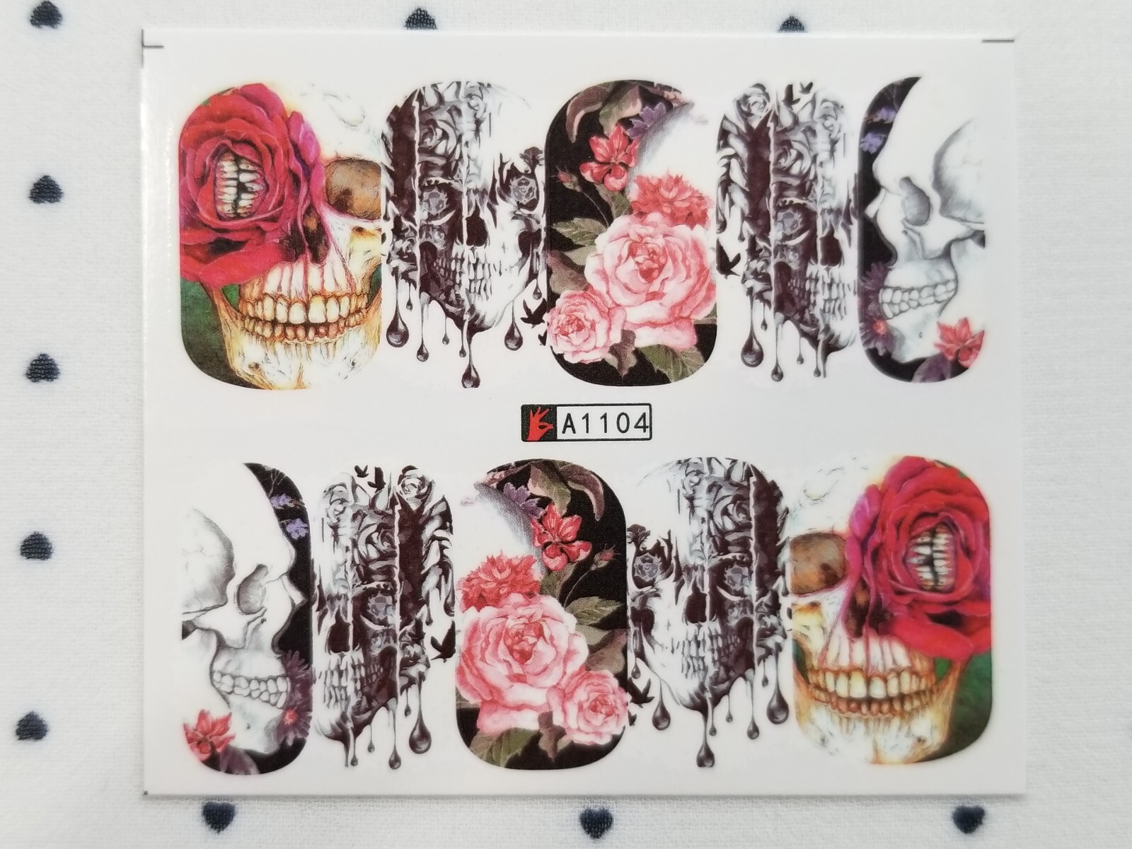 Goth Skull Nail Art Water Transfer Decals Sticker Small 6 Sheets【B】