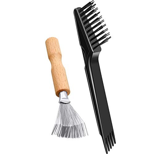 2 Pieces Hair Brush Cleaning Tools – Mini Comb Black Color Wooden Handle Rake