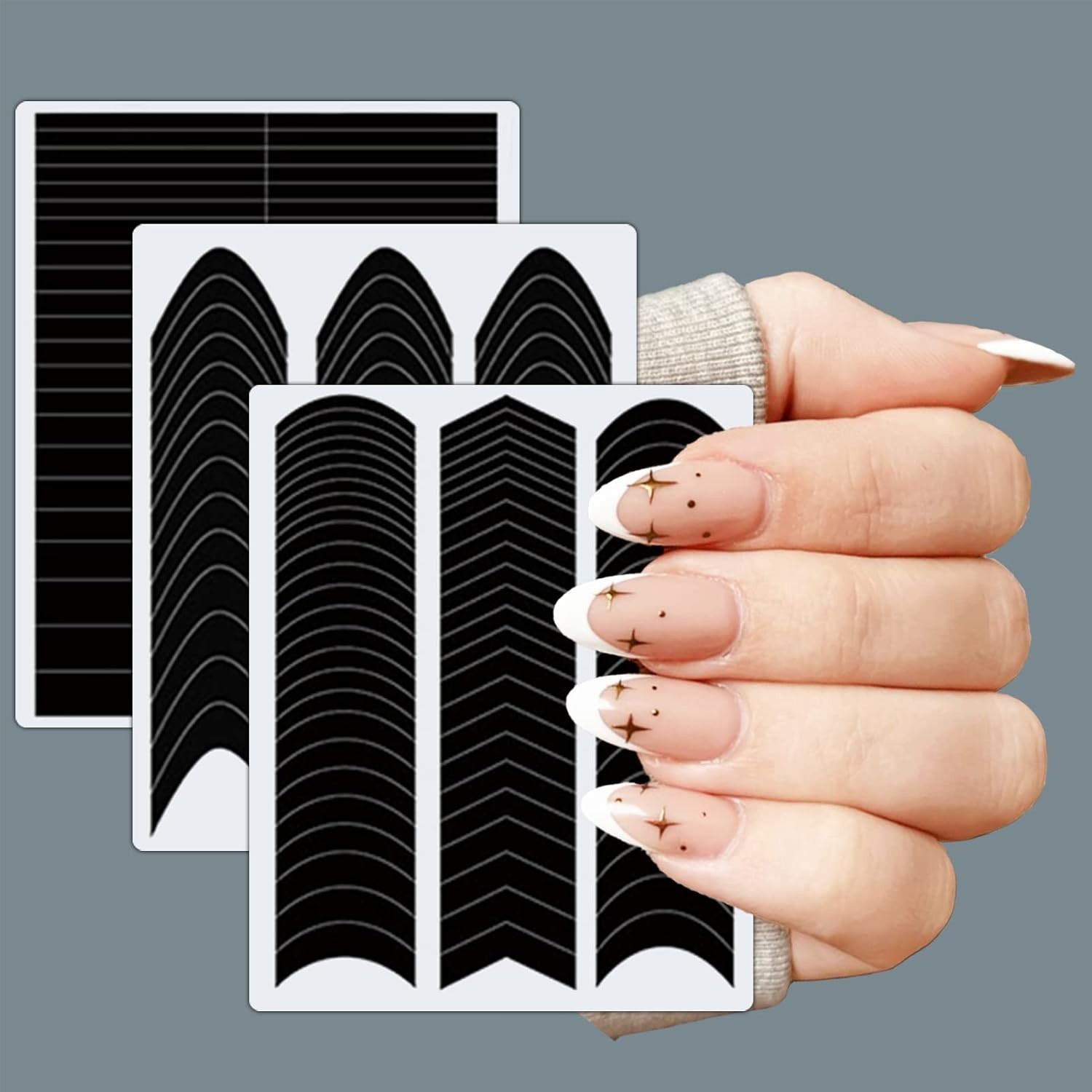 36 Sheets 1860 Pcs French Tip Nail Guides, Self-Adhesive French V-Shaped Moon…